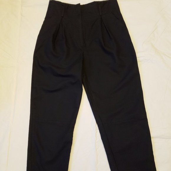 Sandro Pleated High Waisted Tapered Leg Cropped Paperbag Pants - Picture 1 of 8